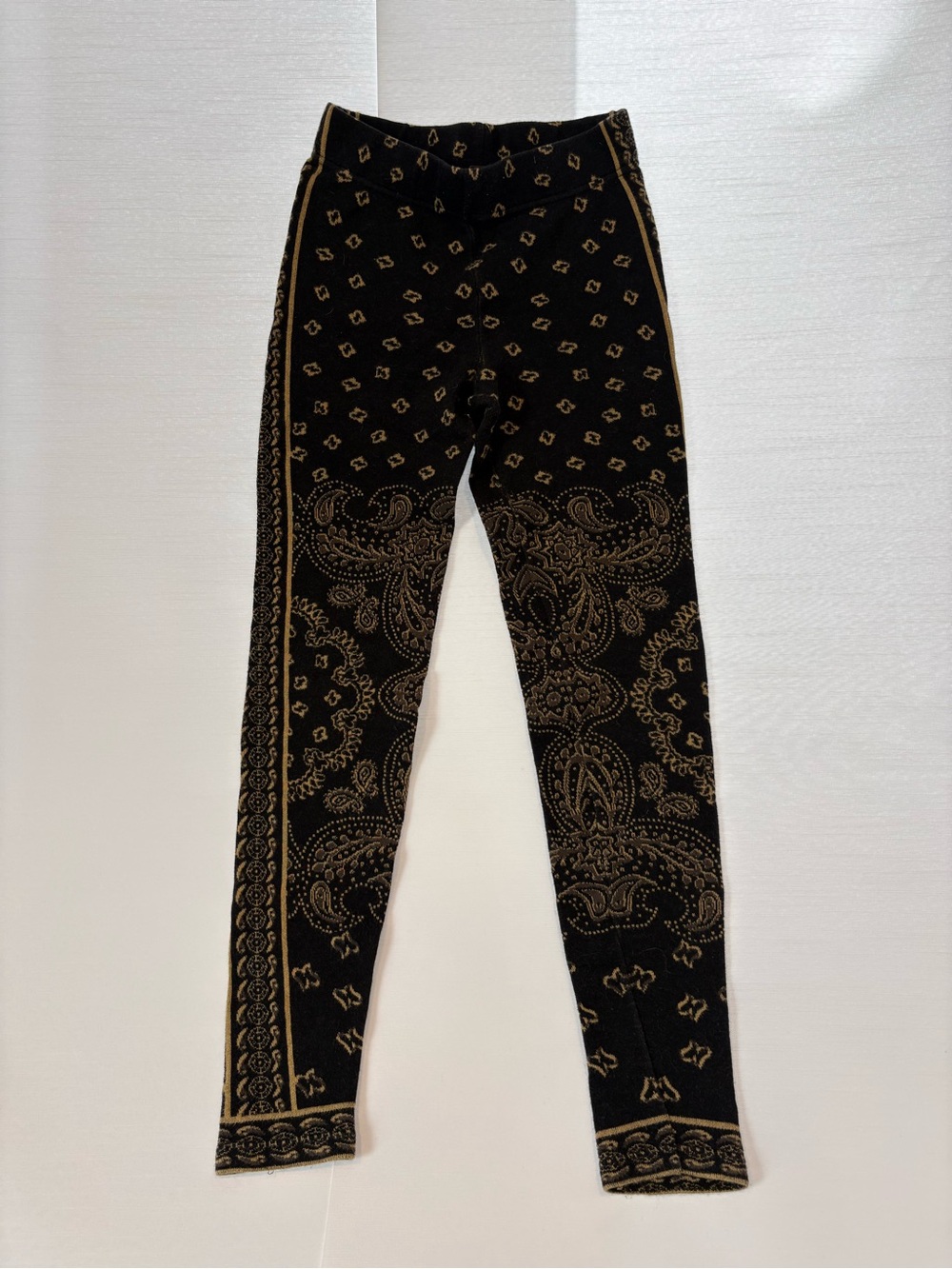 Free People Black Leggings with Metallic Gold Paisley